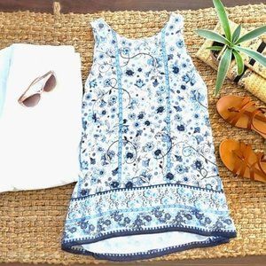 Max Studio Women’s Dress Tank Top Size Large Blue Navy White Bohemian Flowy